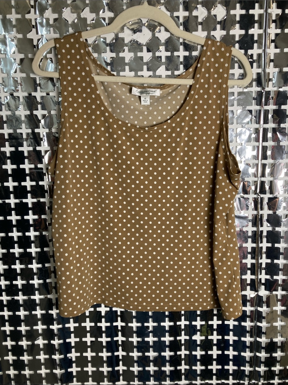 Coldwater Creek Tan Polka Dot Scoop Neck Tank